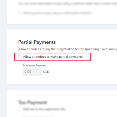 Allow attendees to make partial payments