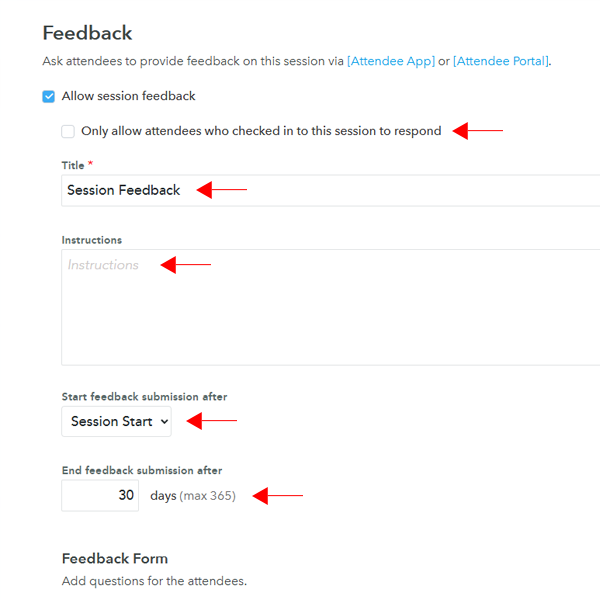 Feedback settings options