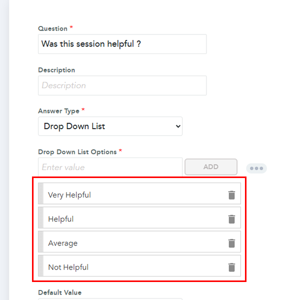 drop down list options and mandatory setting