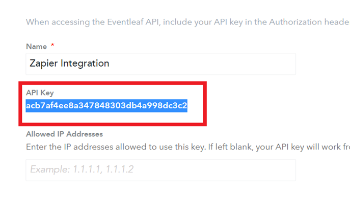 Copy API key