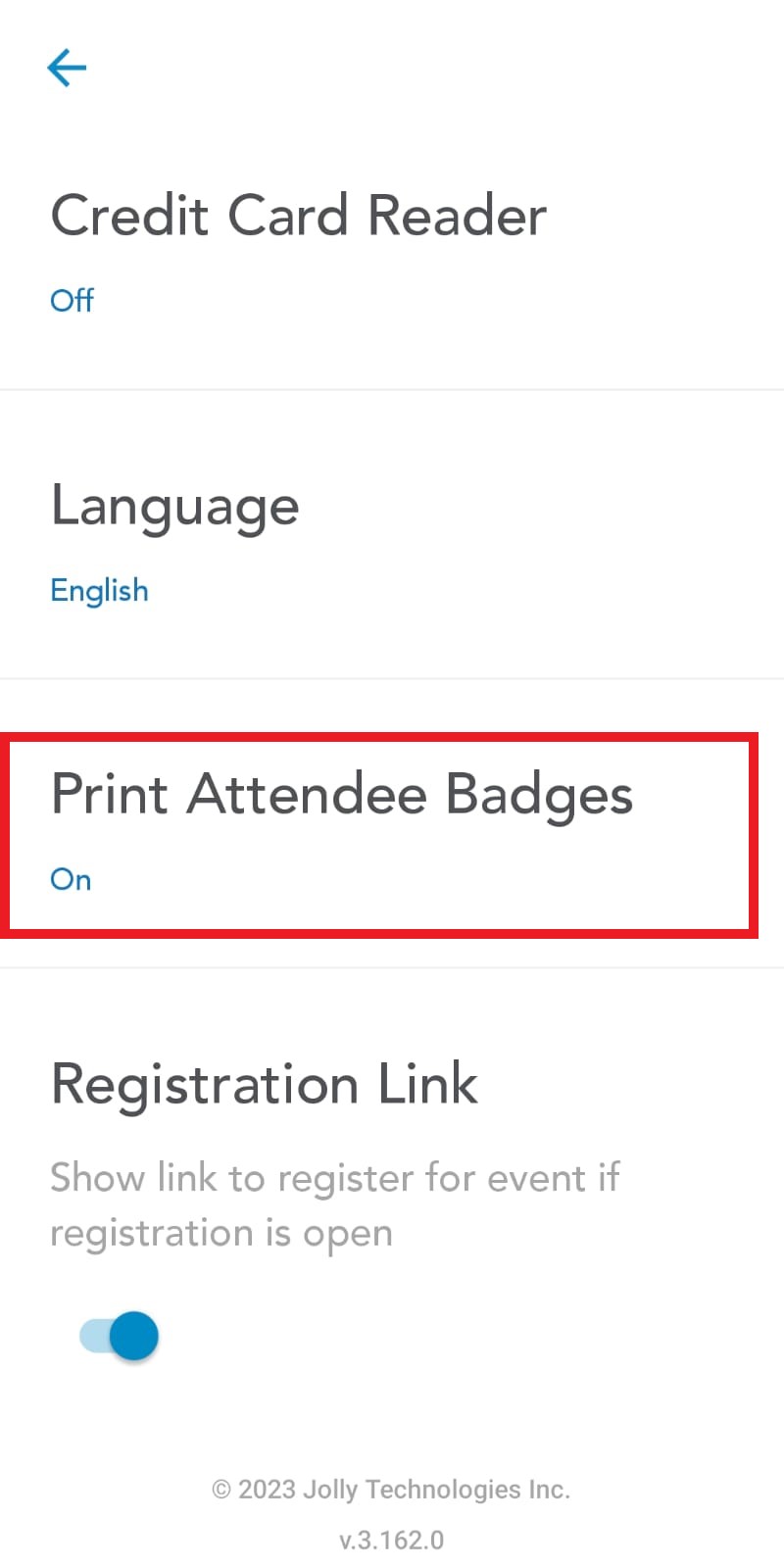 Scroll down to Print Attendee Badges and tap on it