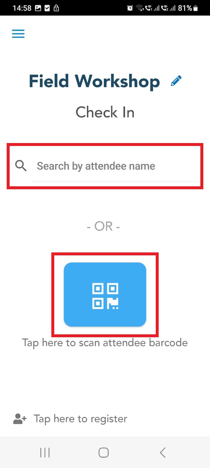 As attendees arrive, search for their names or scan their QR codes using the app