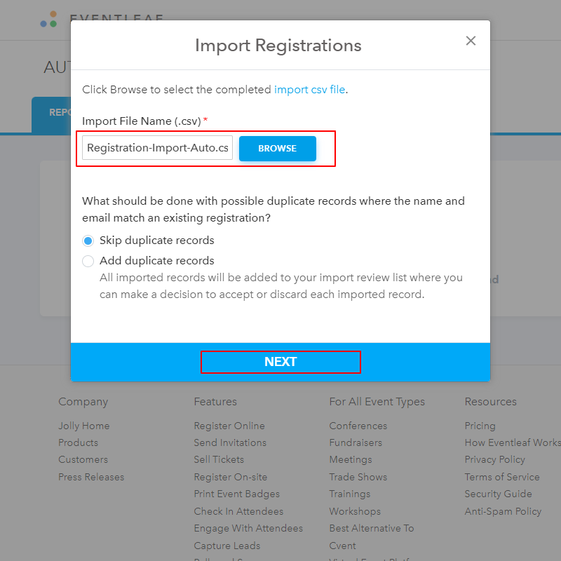 Upload the CSV